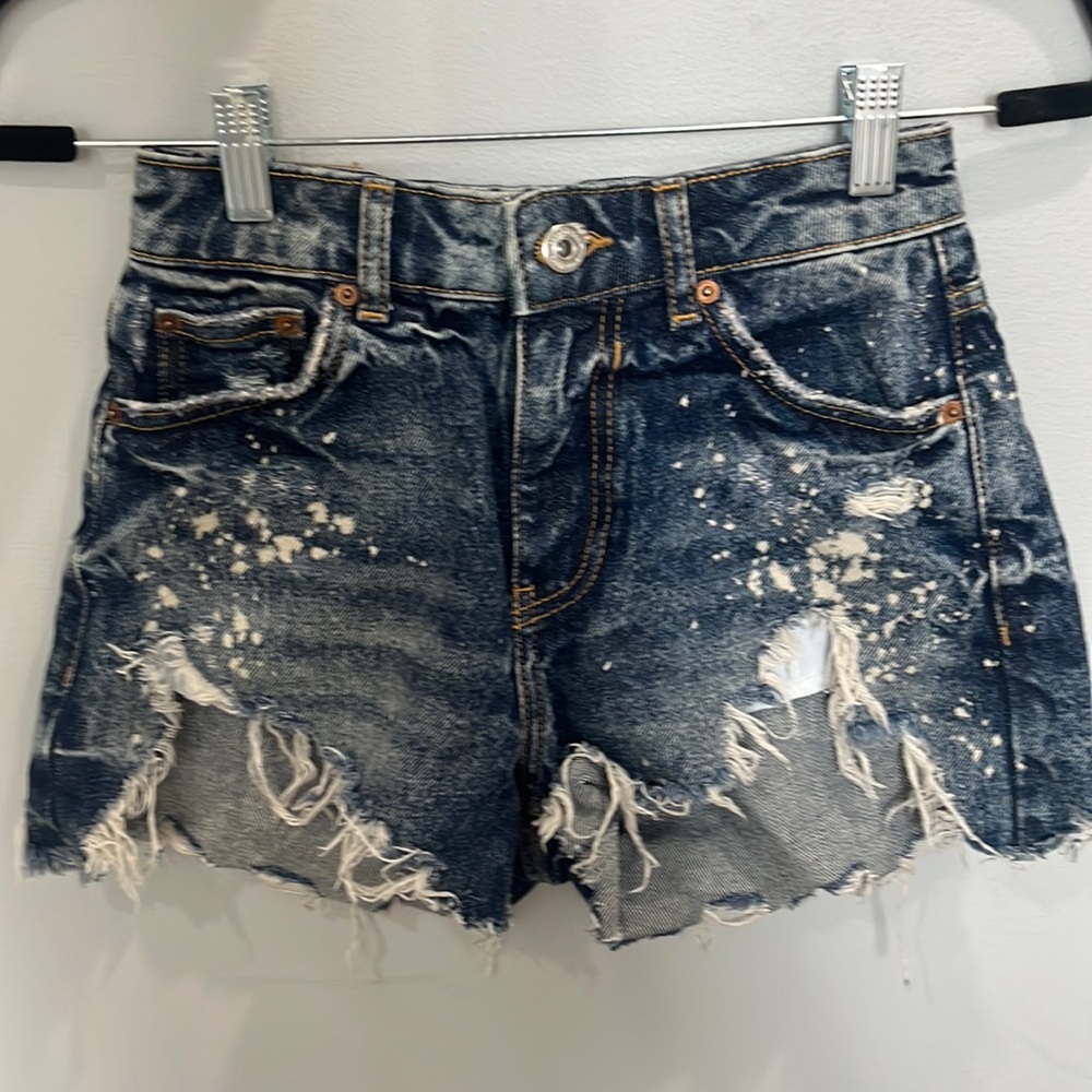 high waisted berksha jean shorts with rips and